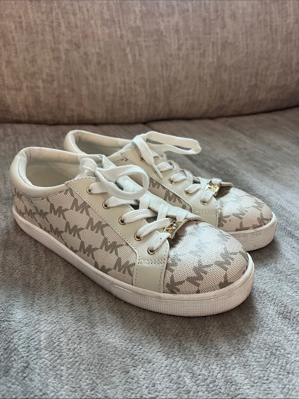 Michael Kors Cream and White MK Monogram Low-Top Sneakers Size 4.5
